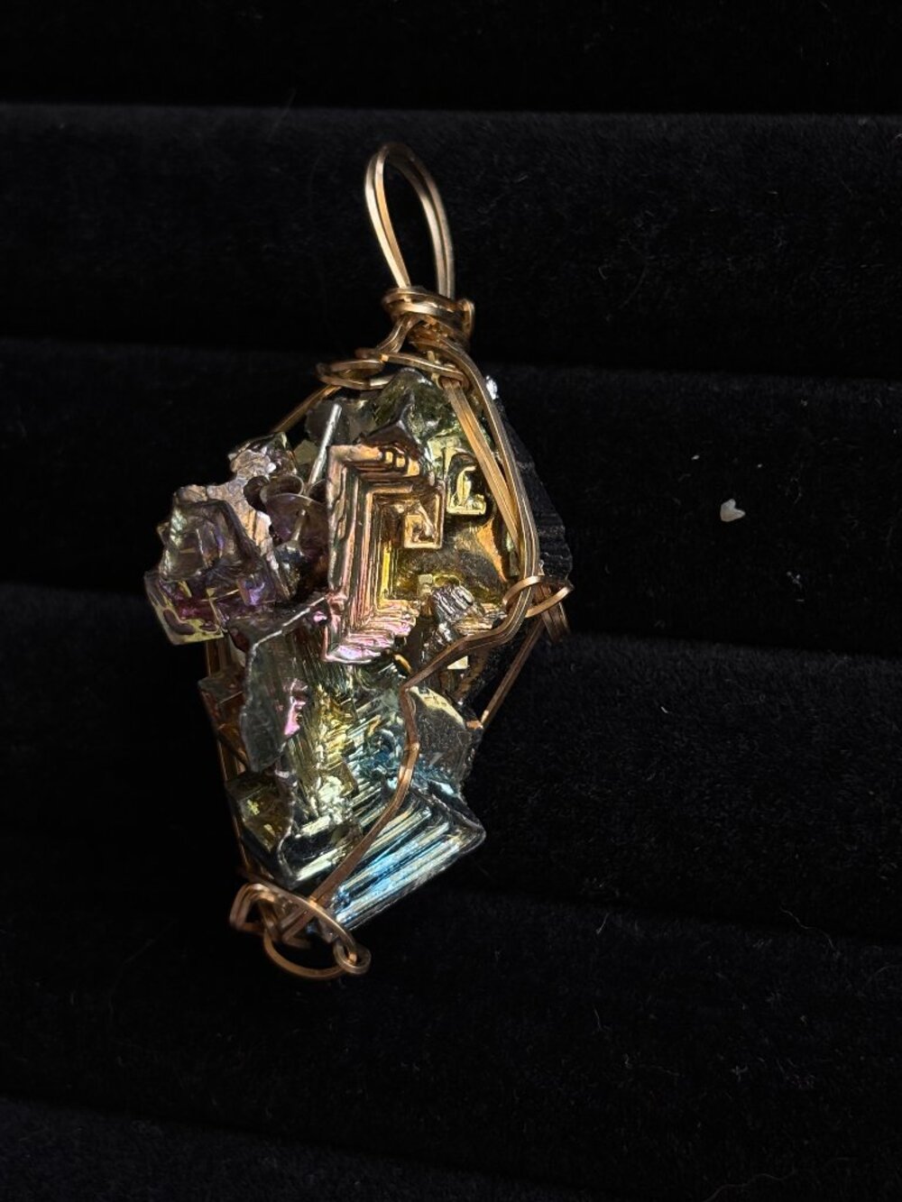 rainbow bismuth wrapped pendant